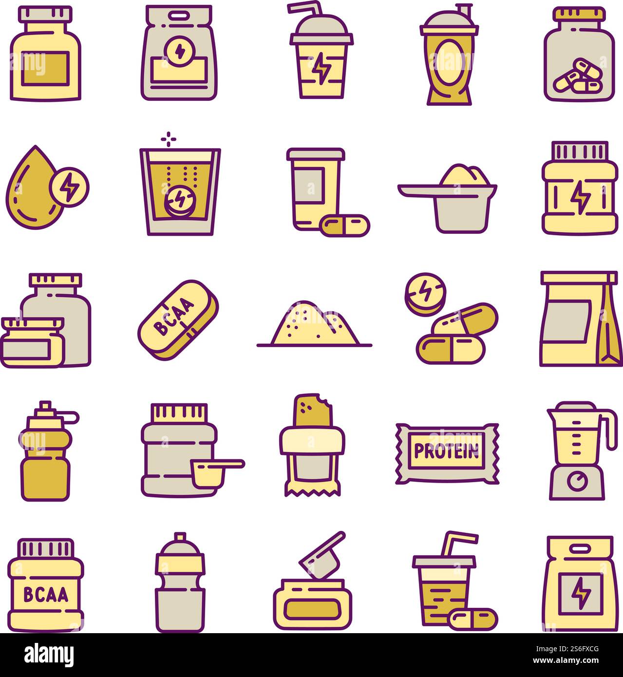 Sport nutrition icons set. Outline set of sport nutrition vector icons ...