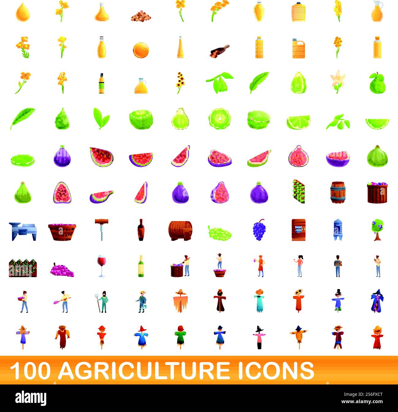 100 agriculture icons set. Cartoon illustration of 100 agriculture ...