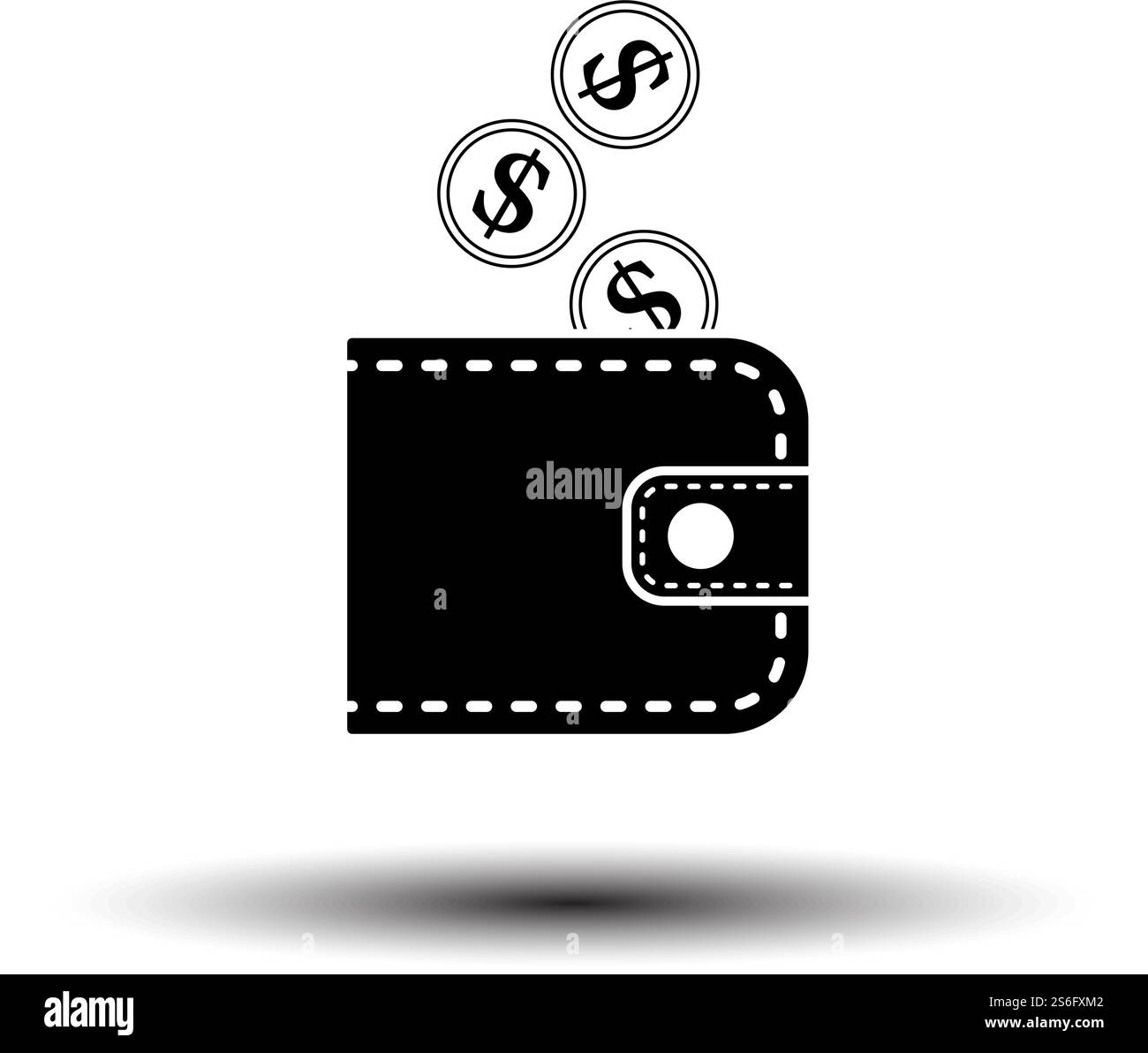 Golden Coins Fall In Purse Icon. Black on White Background With Shadow ...