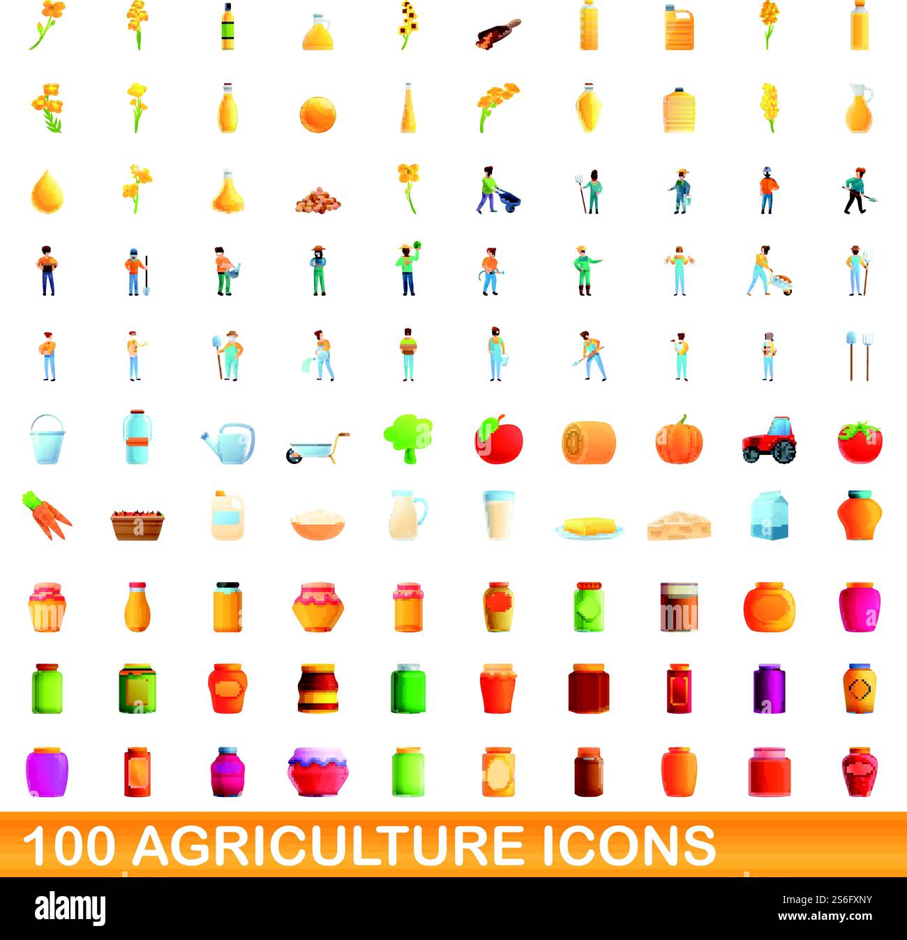 100 agriculture icons set. Cartoon illustration of 100 agriculture ...
