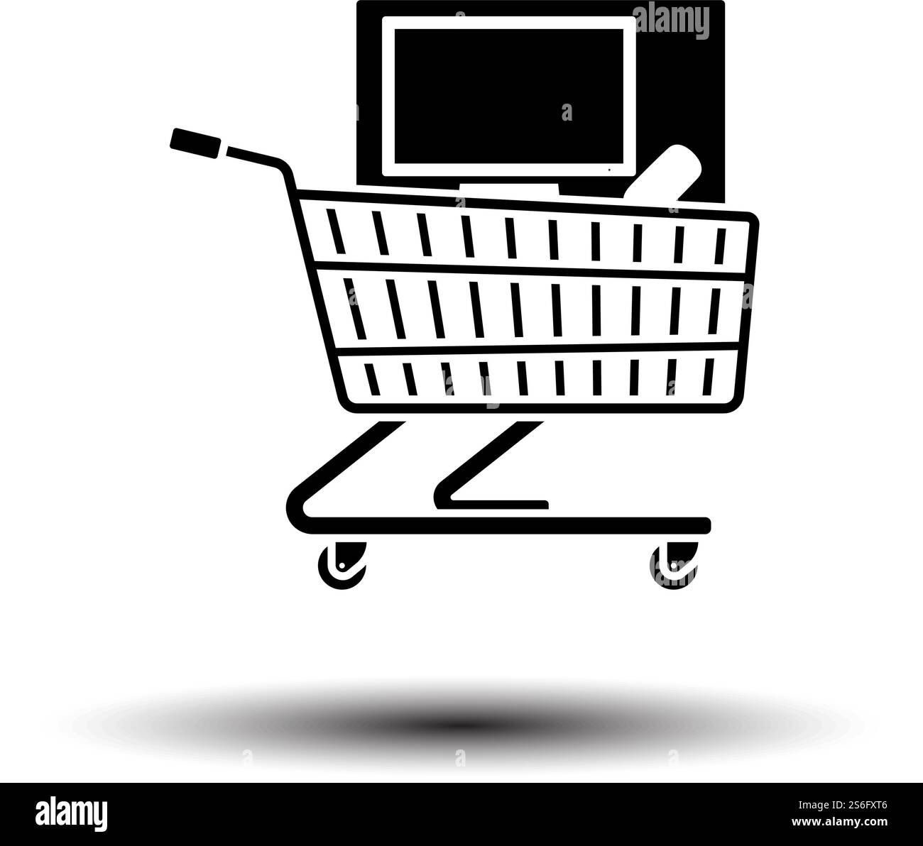 Shopping Cart With PC Icon. Black on White Background With Shadow ...