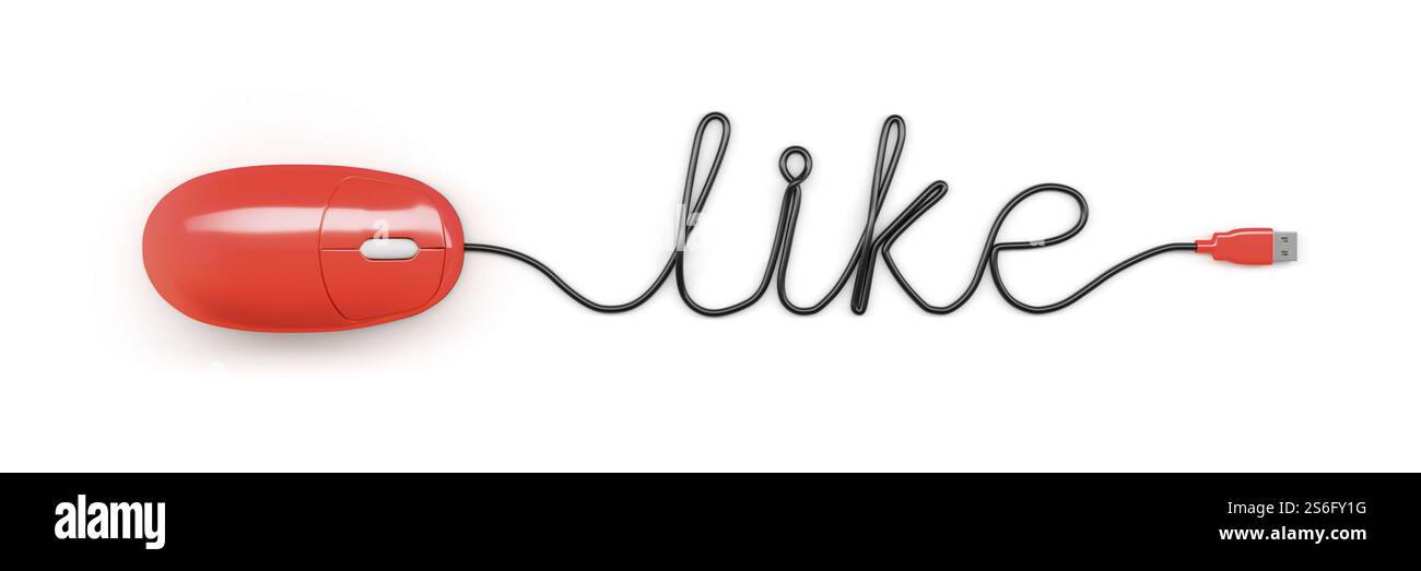 A red computer mouse and the word like formed by the cable Stock Photo ...