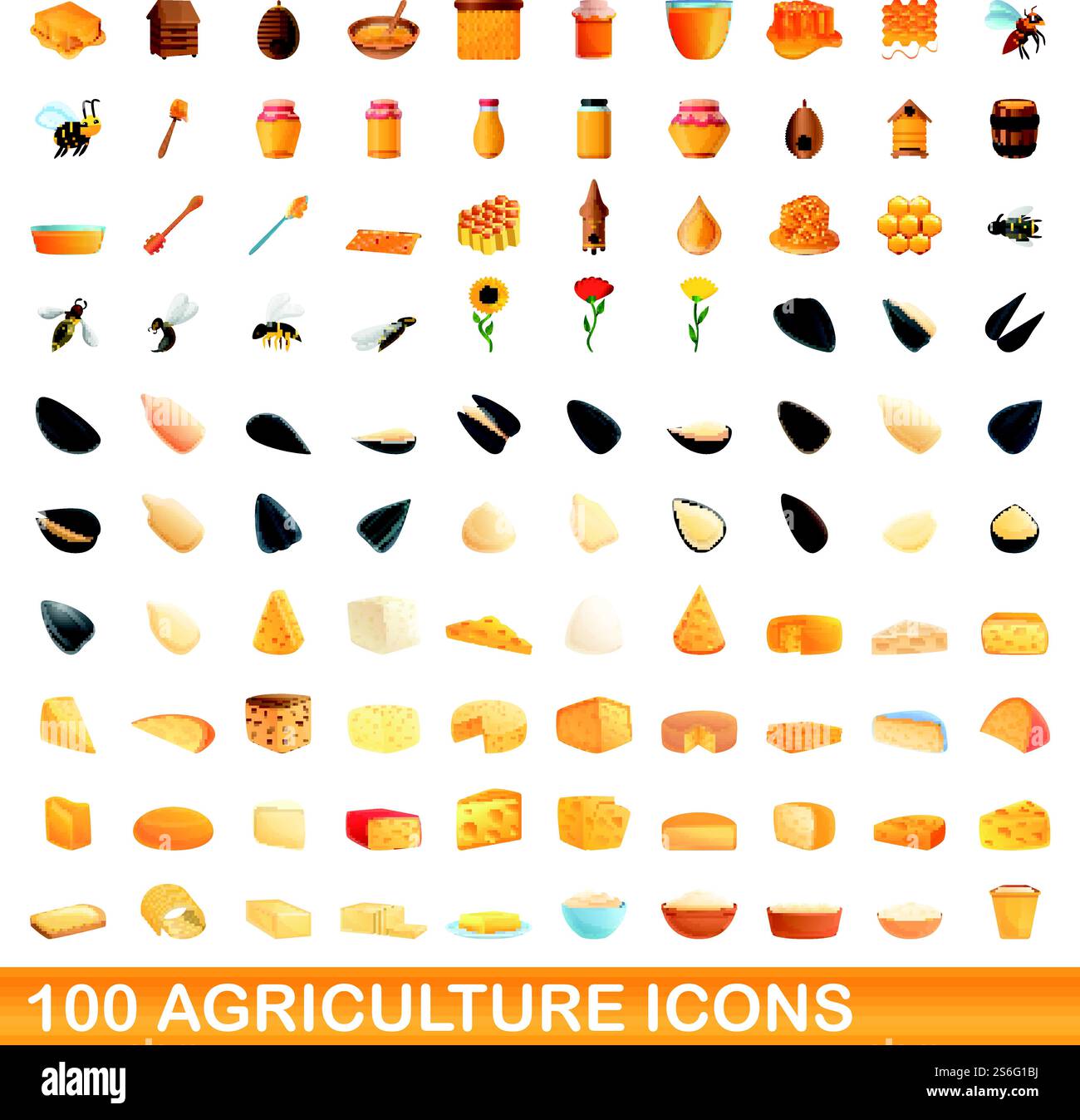 100 agriculture icons set. Cartoon illustration of 100 agriculture ...