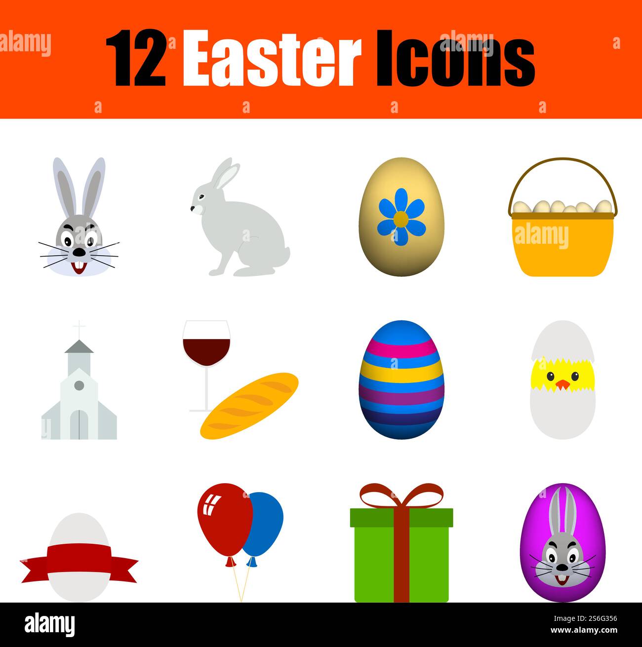 Easter Icon Set. Flat Design. Fully editable vector illustration. Text ...
