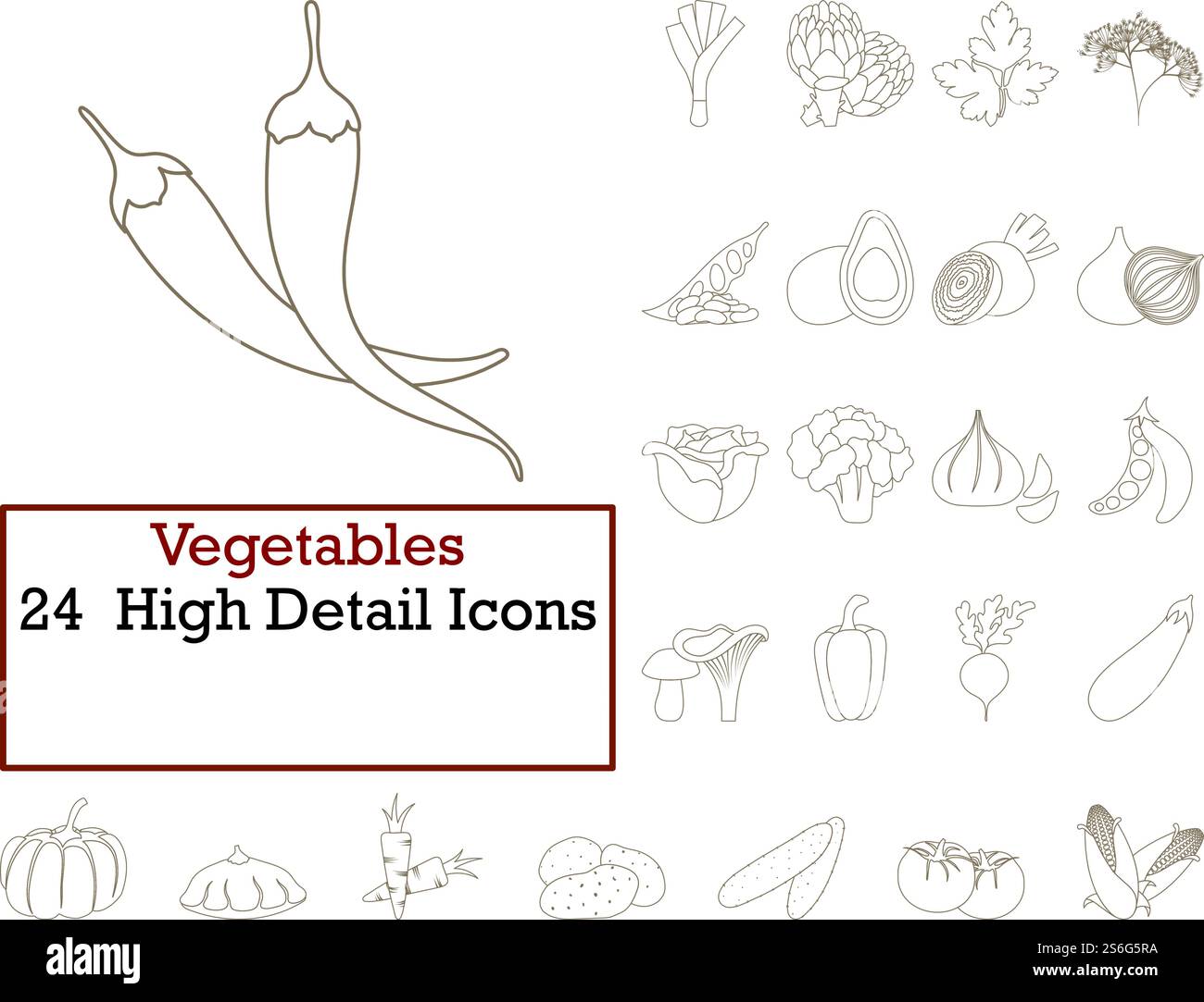 Vegetables Icon Set. Thin Editable Stroke Line Without Filling Design. Vector Illustration. Stock Vector