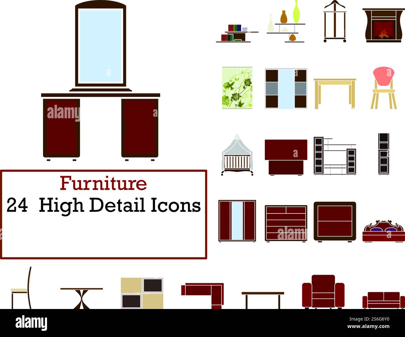 Furniture Icon Set. Flat Design. Fully editable vector illustration ...