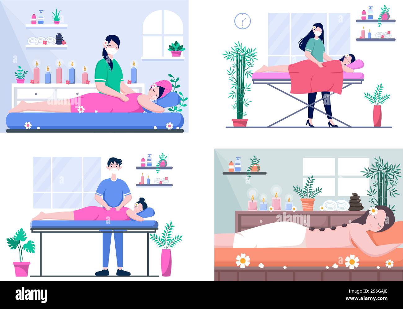 Massage Vector Illustration In Beauty Salon, Body Spa, Relaxation ...