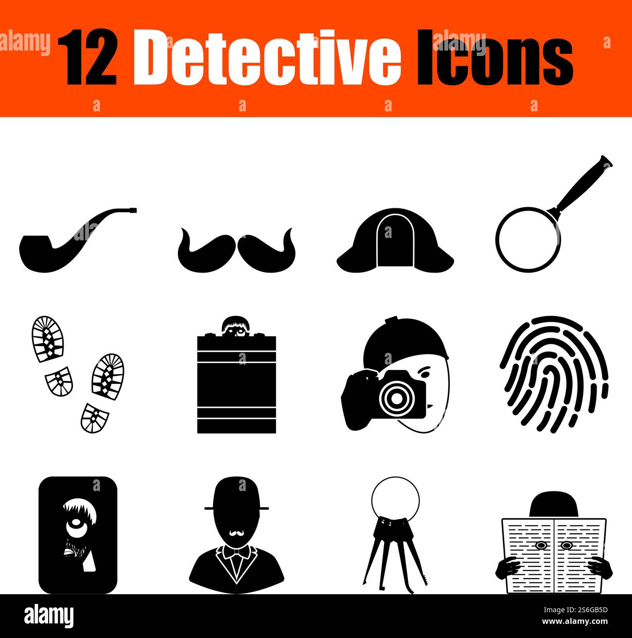 Detective Icon Set. Cute and Smooth Glyph Design. Fully editable vector illustration. Text expanded. Stock Vector