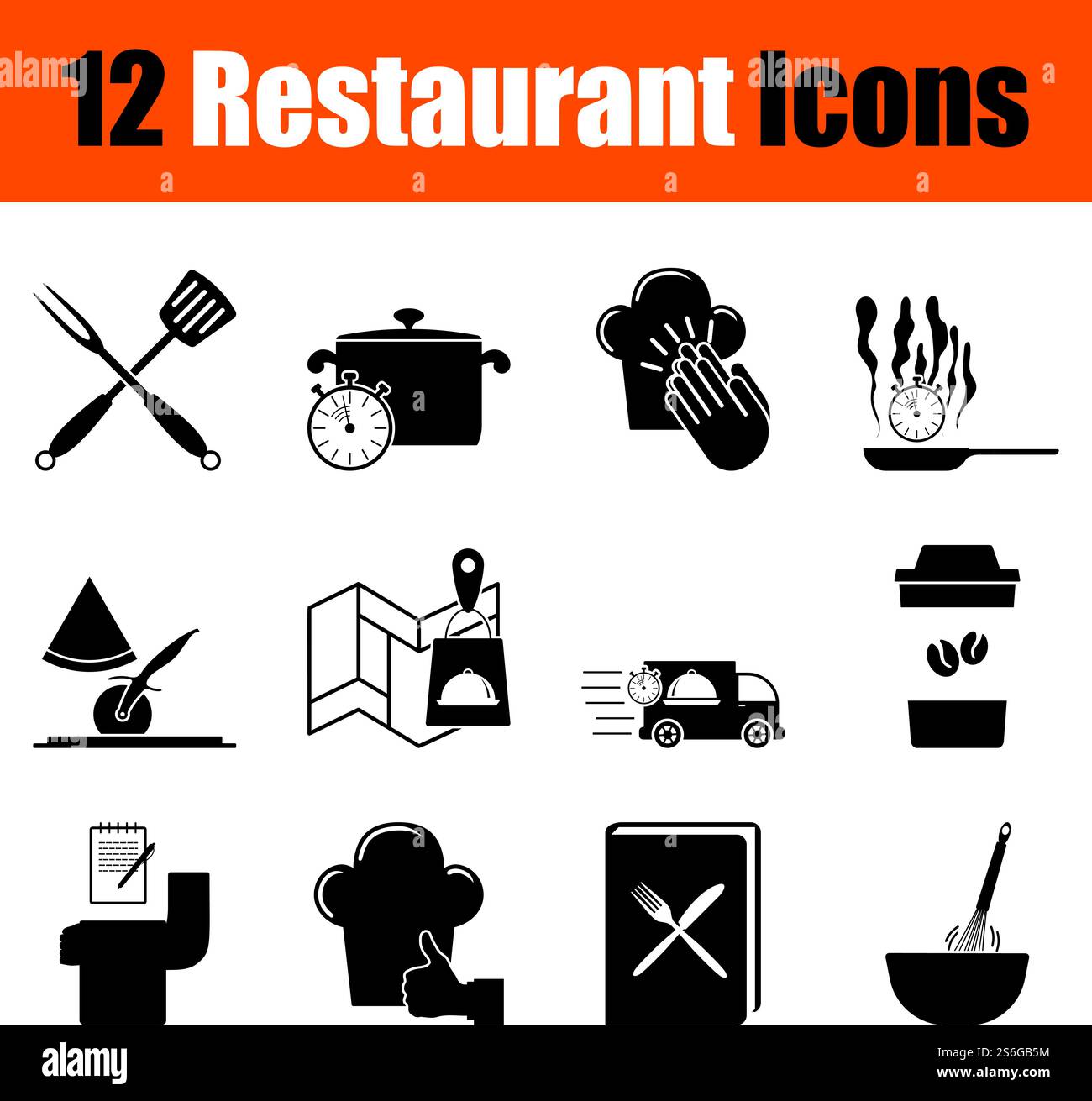 Restaurant Icon Set. Cute and Smooth Glyph Design. Fully editable vector illustration. Text expanded. Stock Vector