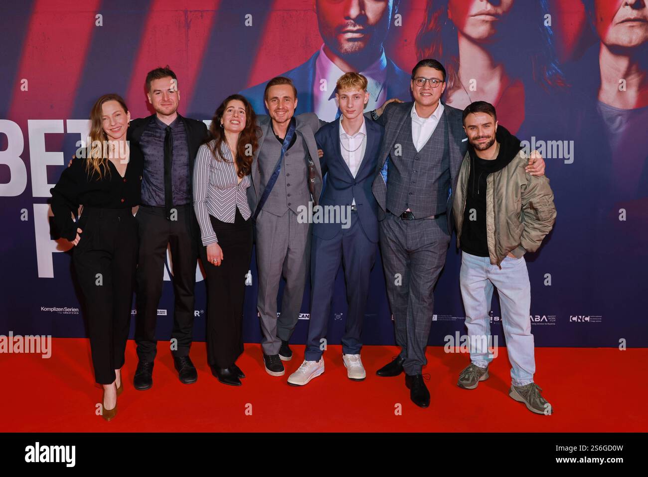 15.01.2025, Katharina Schüttler, Konstantin Bock, Aysima Ergün, Constantin von Jascheroff mit Sohn Elias, Youness Aabbazzur und zur Premiere von A Better Place, Kino in der KulturBrauerei, Berlin, Berlin Deutschland, Germany *** 15 01 2025, Katharina Schüttler, Konstantin Bock, Aysima Ergün, Constantin von Jascheroff with son Elias, Youness Aabbazzur and for the premiere of A Better Place, Kino in der KulturBrauerei, Berlin, Berlin Germany, Germany Stock Photo