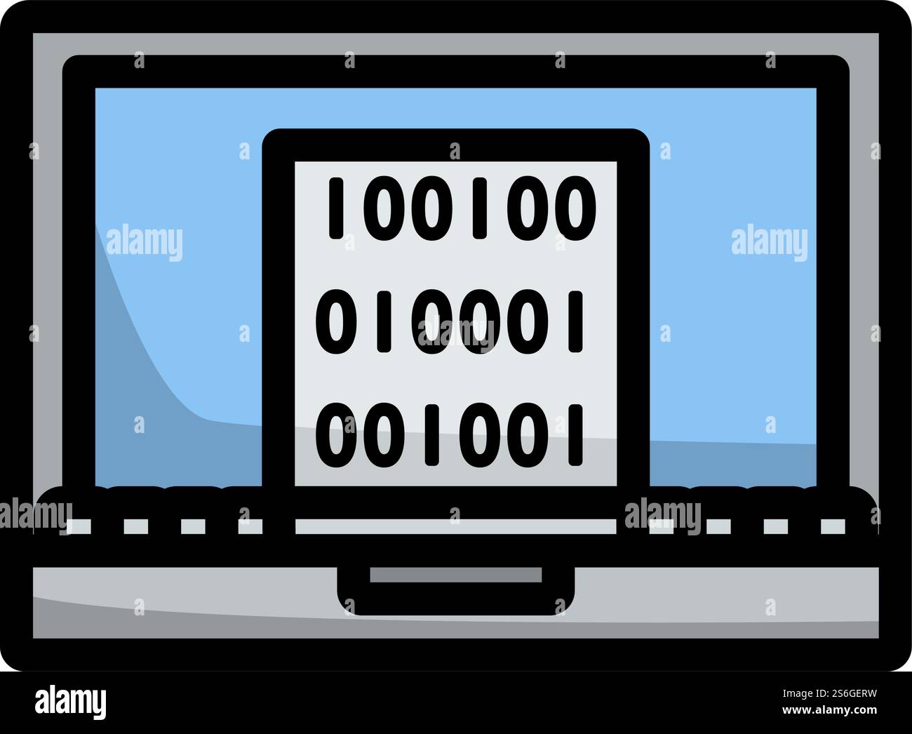 Laptop With Binary Code Icon. Editable Bold Outline With Color Fill ...
