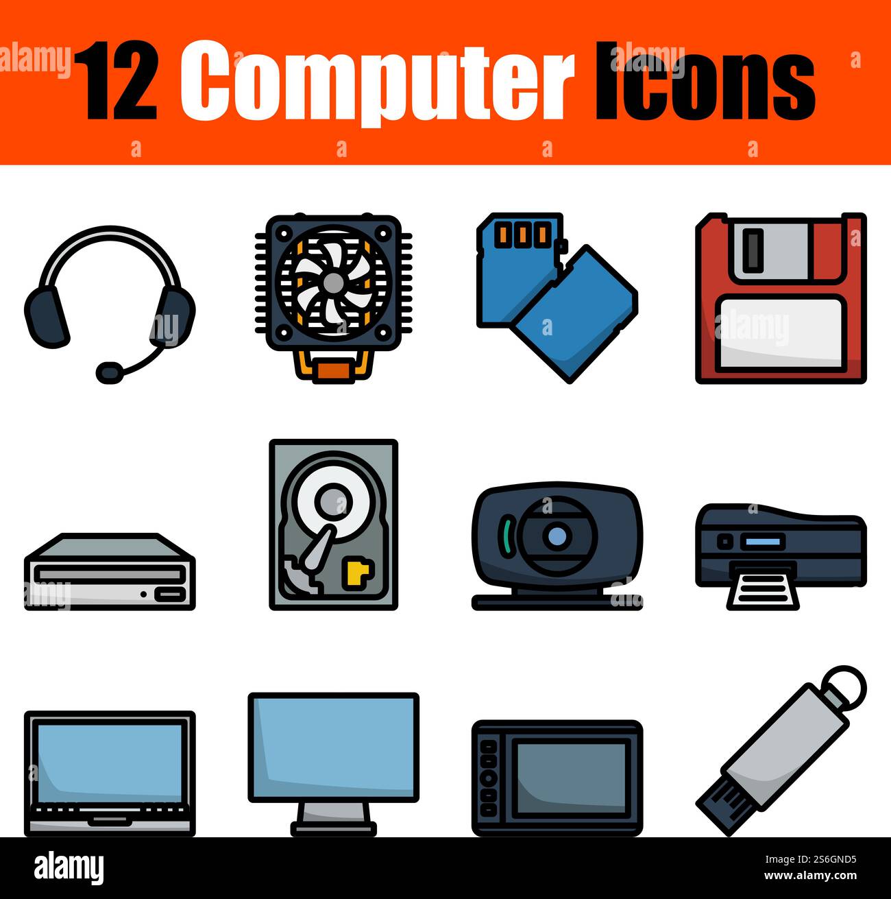Computer Icon Set. Editable Bold Outline With Color Fill Design. Vector Illustration. Stock Vector