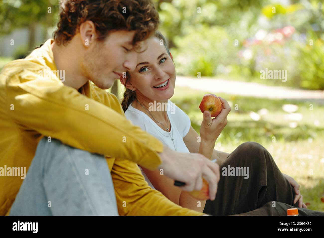 Happy Couple Spending Time Outdoors Stock Photo