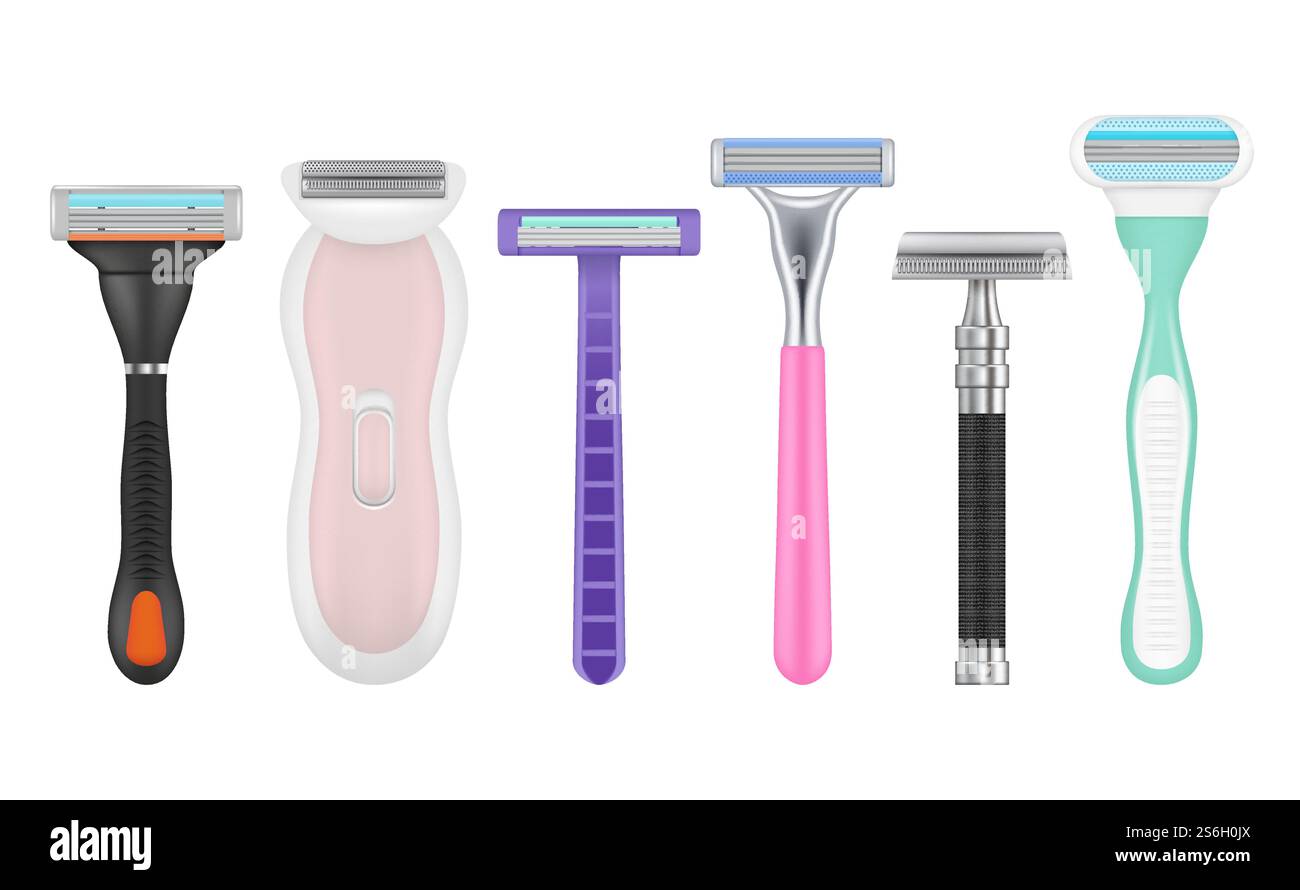 Blades realistic. Man and woman razor tools depilation accessories ...