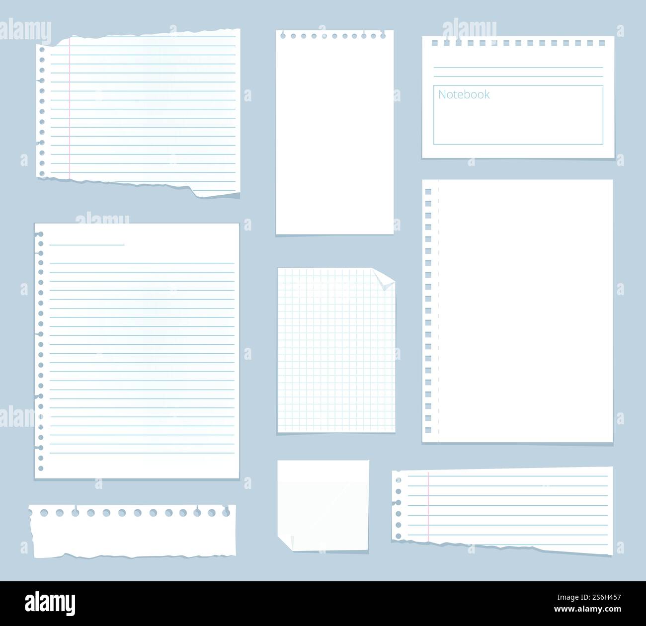 Note papers. Lined notes set stripe sheets vector notebook template. Illustration notebook paper sheet, striped page for note. Note papers. Lined notes set stripe sheets vector notebook template Stock Vector