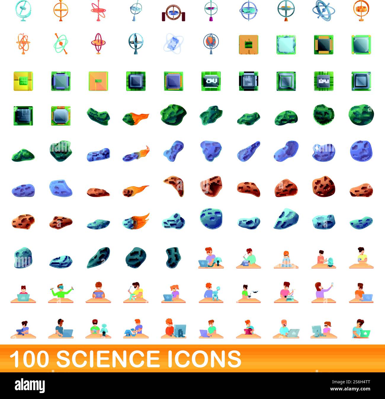 100 science icons set. Cartoon illustration of 100 science icons vector ...