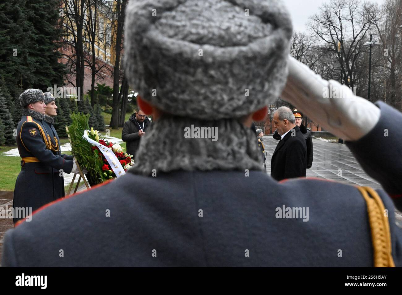 Iranian President Masoud Pezeshkian attends a laying of the wreath