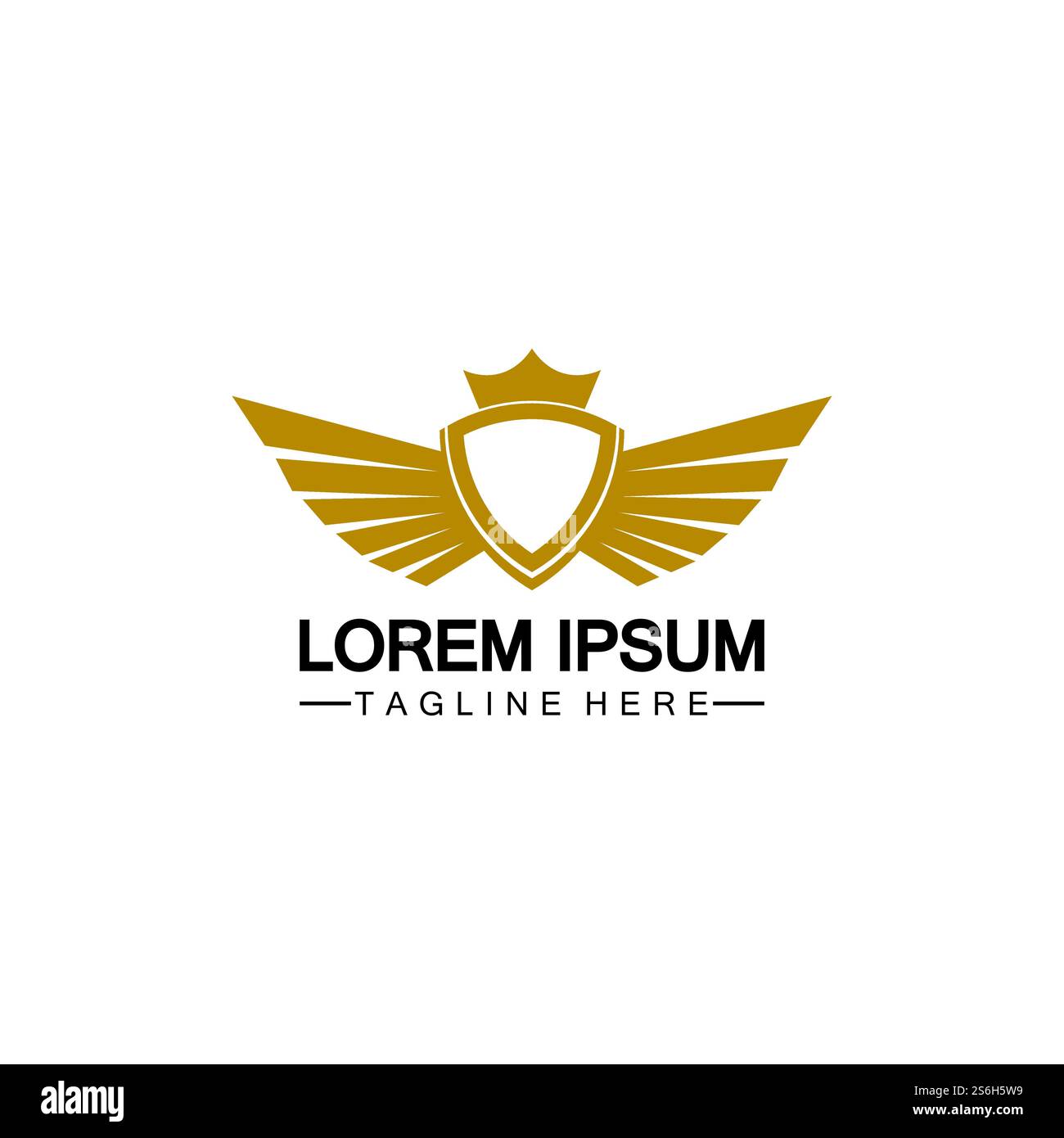 Golden winged shield with crown logo / heraldry symbol isolated white ...