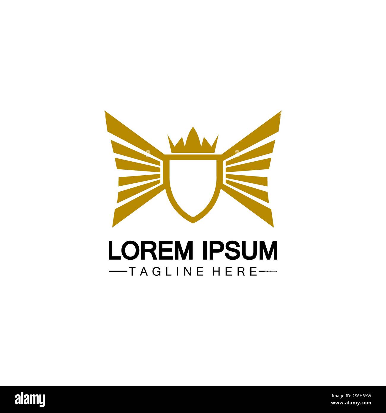 Golden winged shield with crown logo / heraldry symbol isolated white ...
