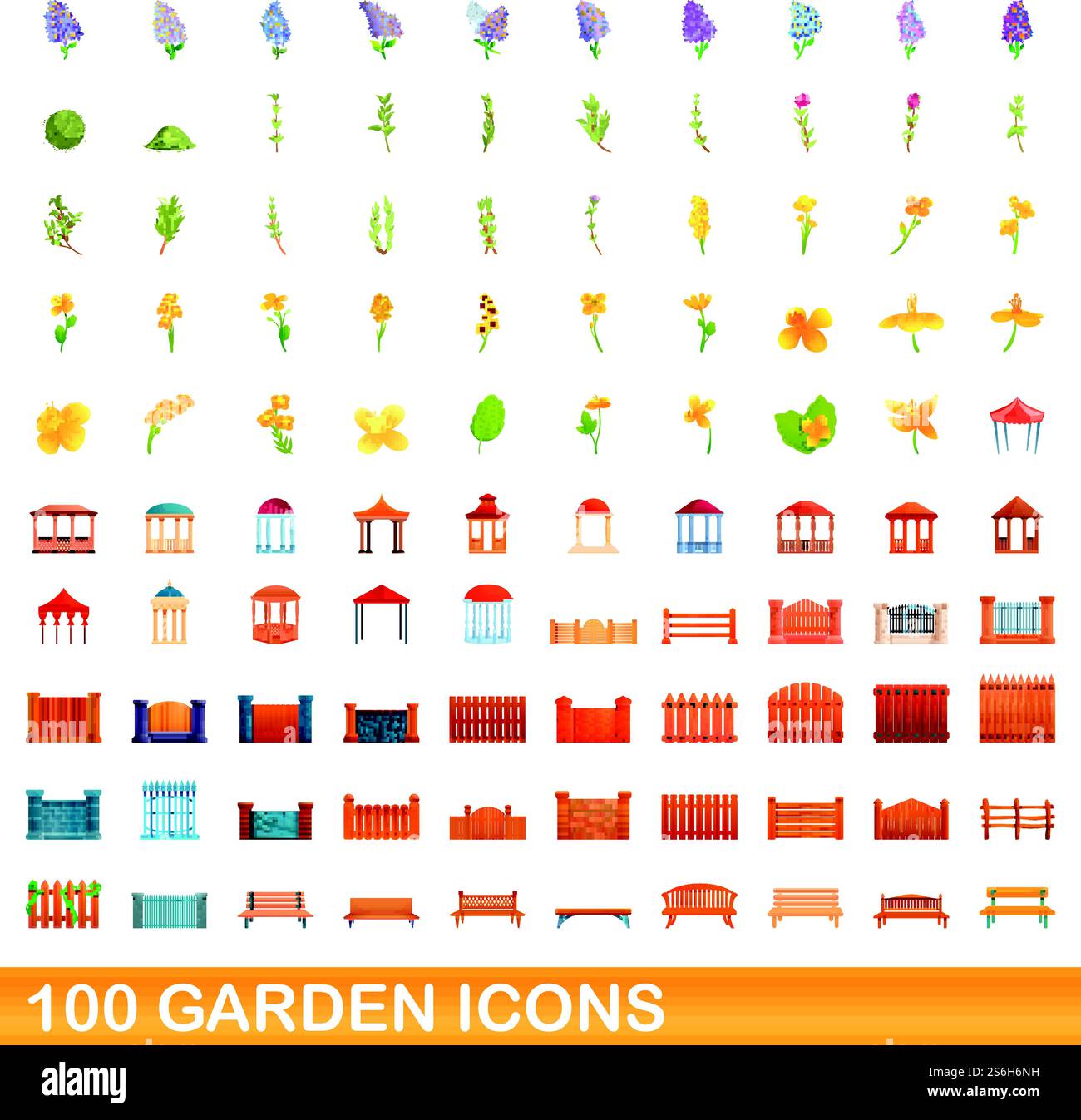 100 garden icons set. Cartoon illustration of 100 garden icons vector ...