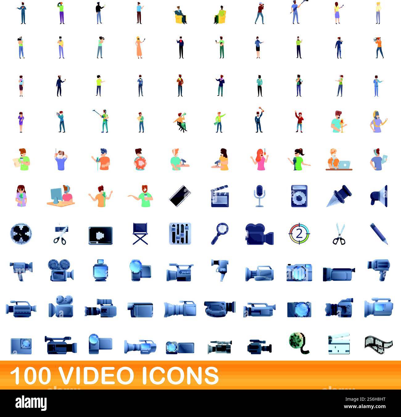 100 video icons set. Cartoon illustration of 100 video icons vector set ...