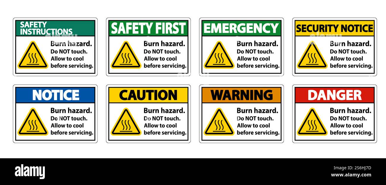 Burn hazard safety,Do not touch label Sign on white background Stock ...