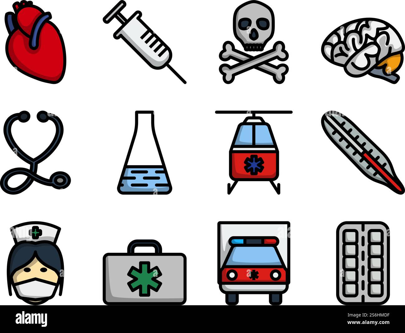 Medical Icon Set. Editable Bold Outline With Color Fill Design. Vector ...