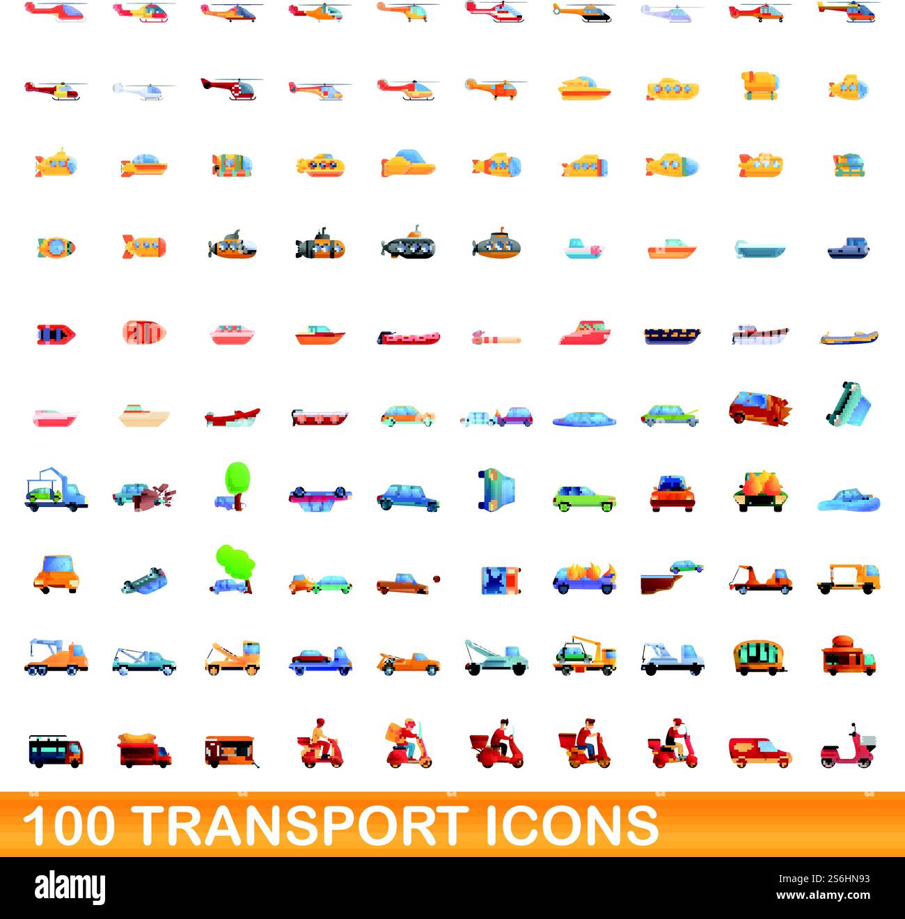 100 transport icons set. Cartoon illustration of 100 transport icons ...