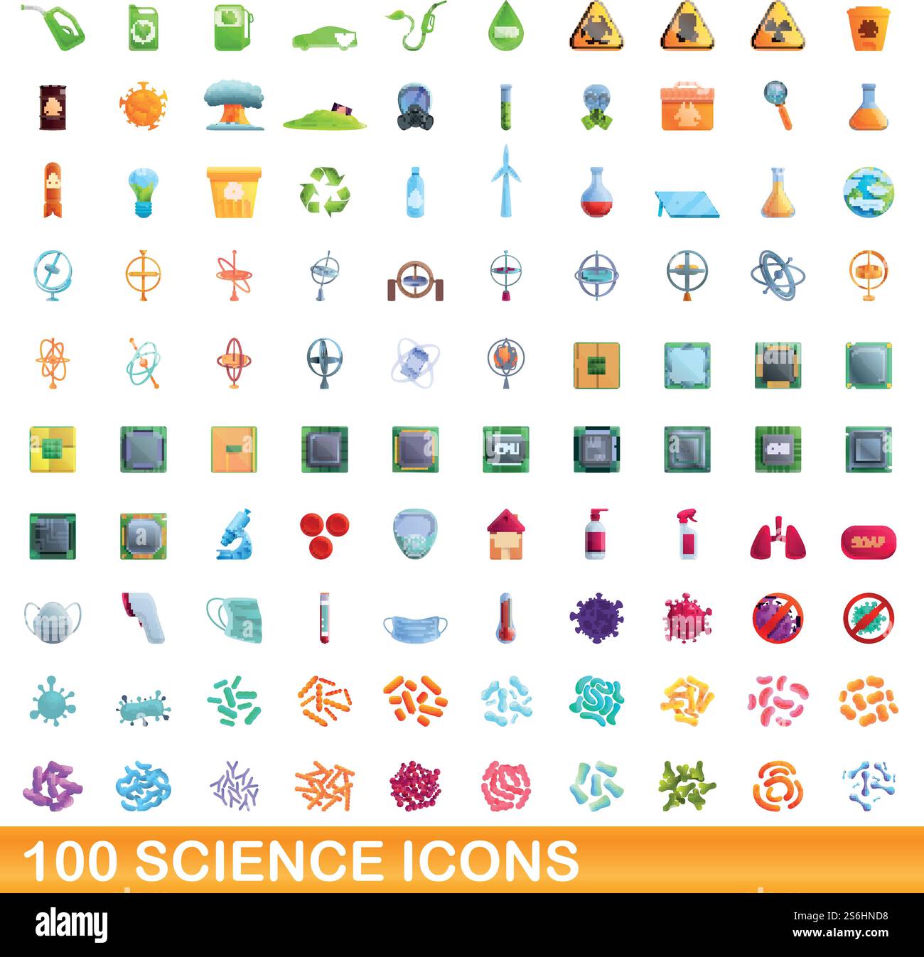 100 science icons set. Cartoon illustration of 100 science icons vector ...