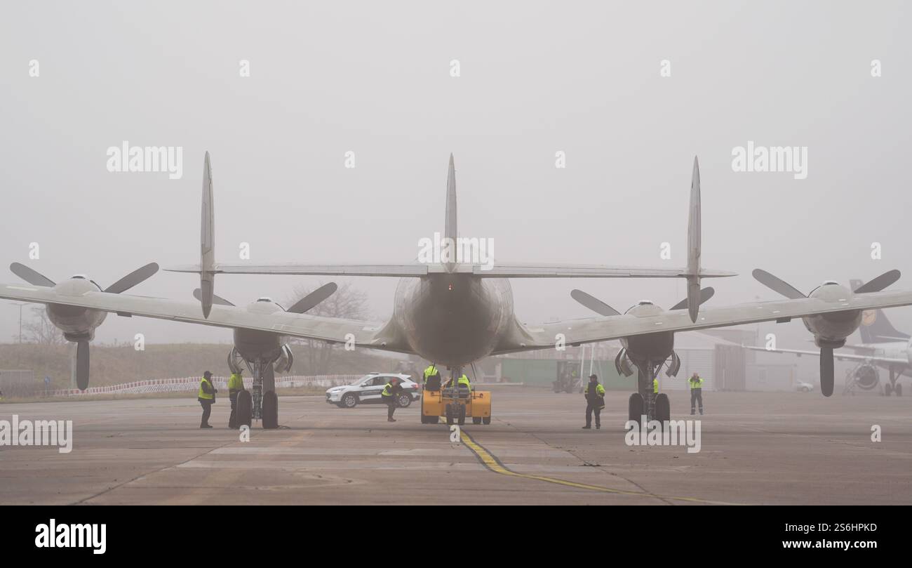 17 January 2025, Hamburg: The historic Lockheed Super Star passenger ...