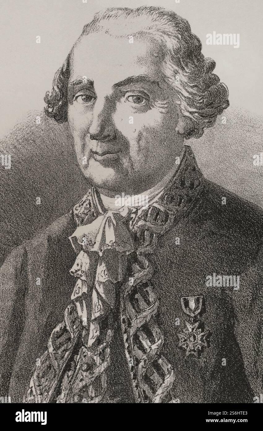 Antonio Barceló (Antonio Barceló y Pont de Terra) (1717-1797). Spanish Navy officer. Lieutenant General of the Spanish Royal Navy. He fought Ottoman piracy and the Barbary slave trade in the Mediterranean. Portrait. Illustration by Urrabieta. Lithography. Detail. Crónica General de España, Historia Ilustrada y Descriptiva de sus Provincias (General Chronicle of Spain, Illustrated and Descriptive History of its Provinces), Balearics, 1871. Stock Photo