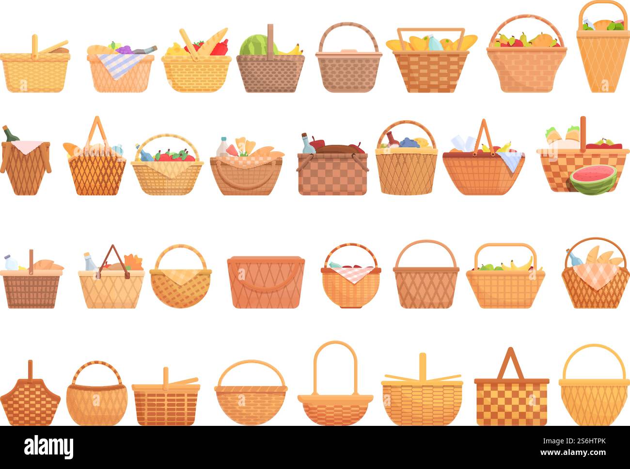 Picnic basket icons set. Cartoon set of picnic basket vector icons for ...