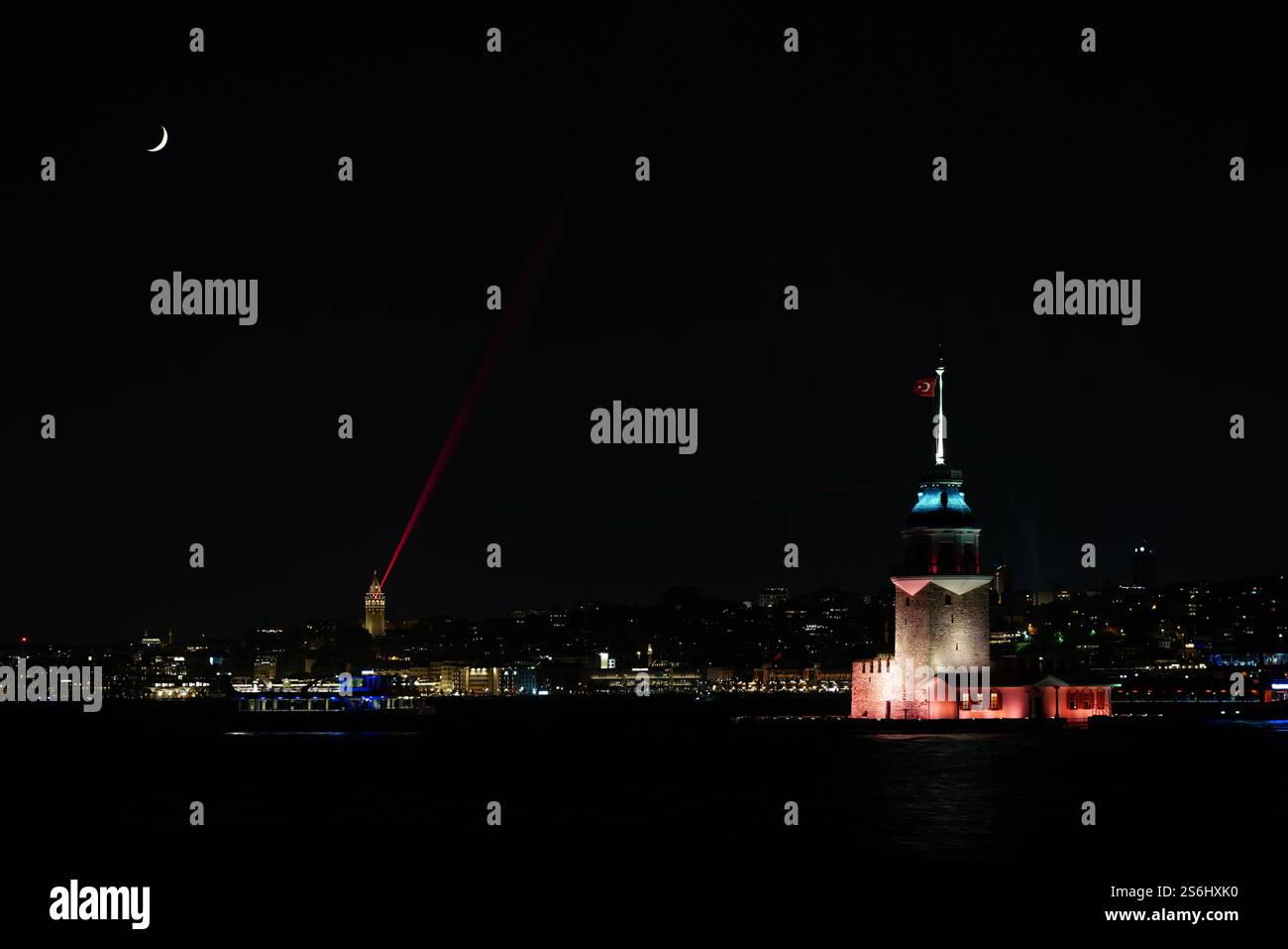 Maidens Tower and Galata Tower in Istanbul City, Turkiye Stock Photo ...