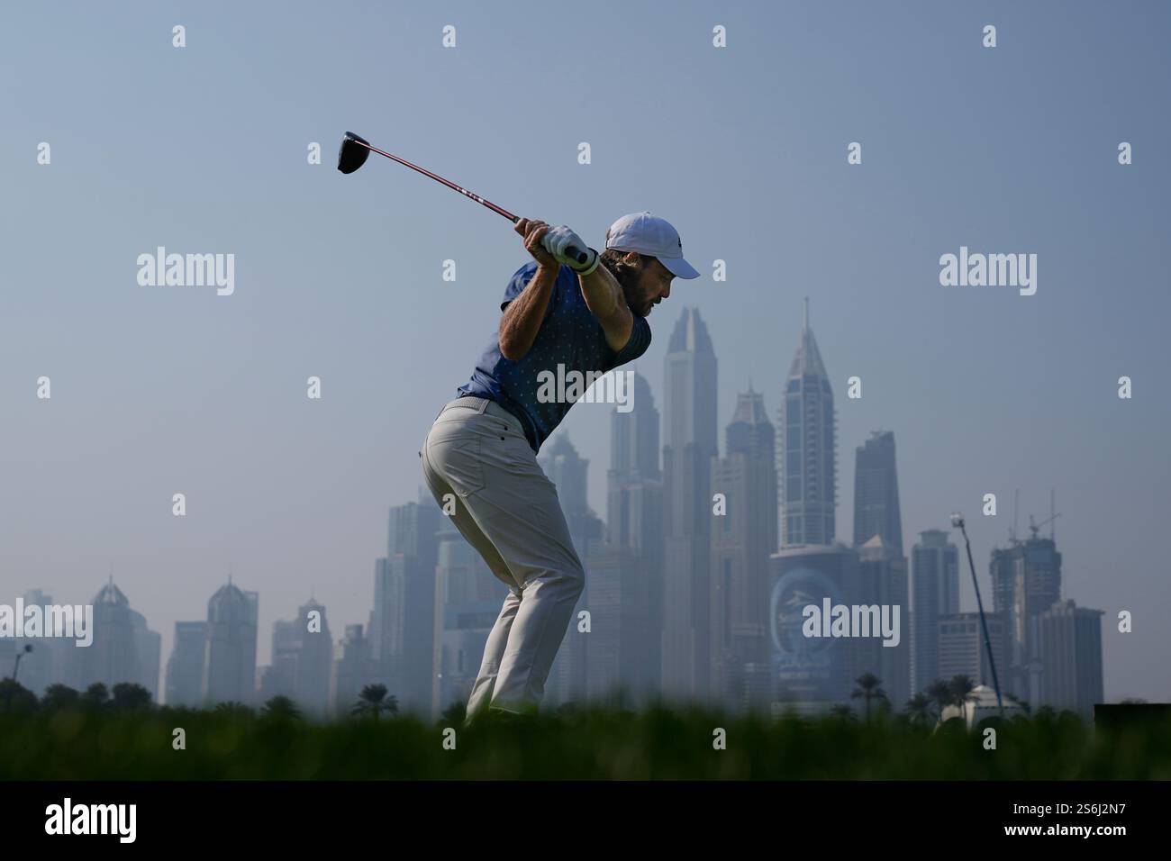 Tommy Fleetwood of England tees off at the 8th hole during the second