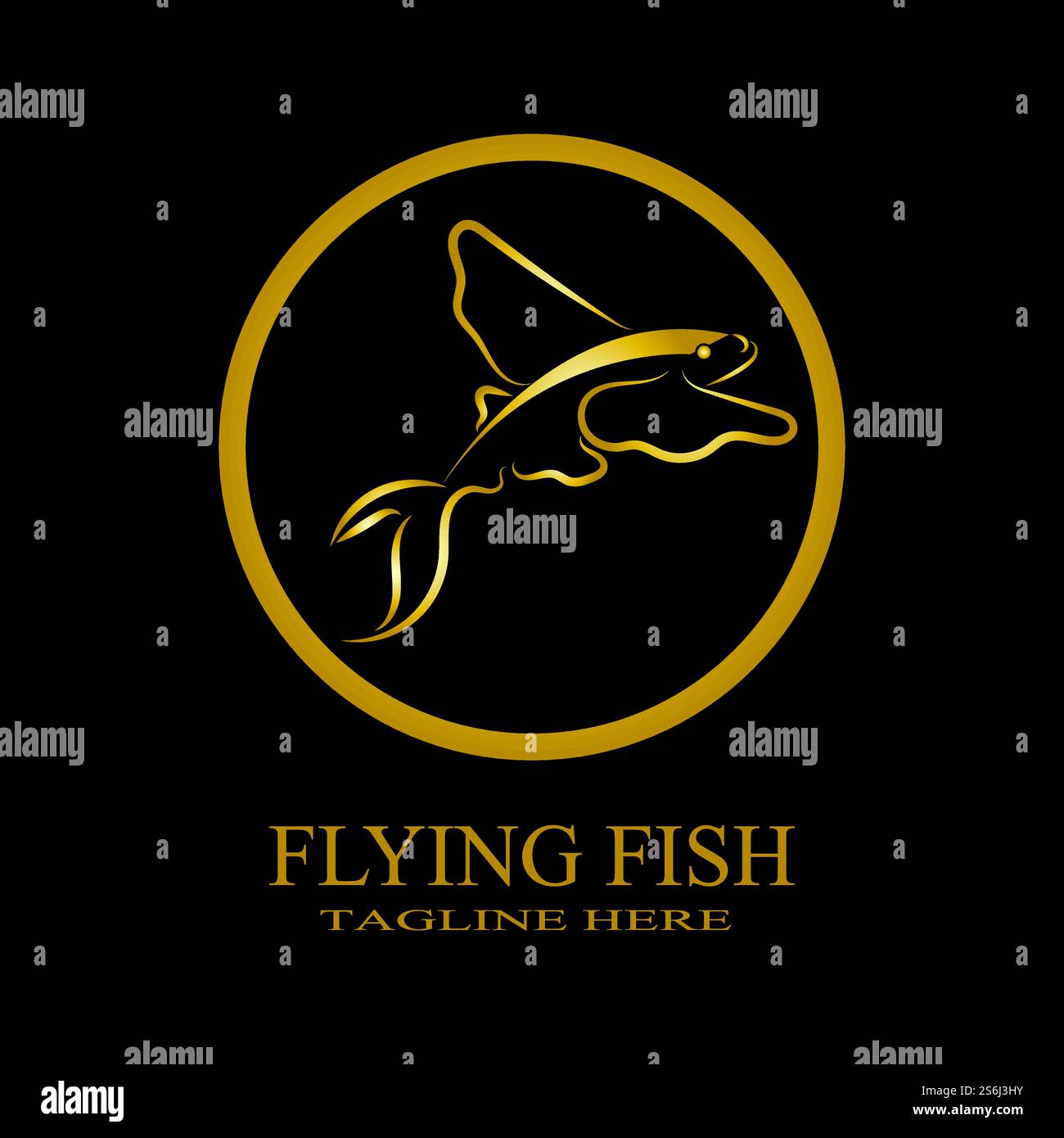 gold flying fish logo vector icon design template Stock Vector