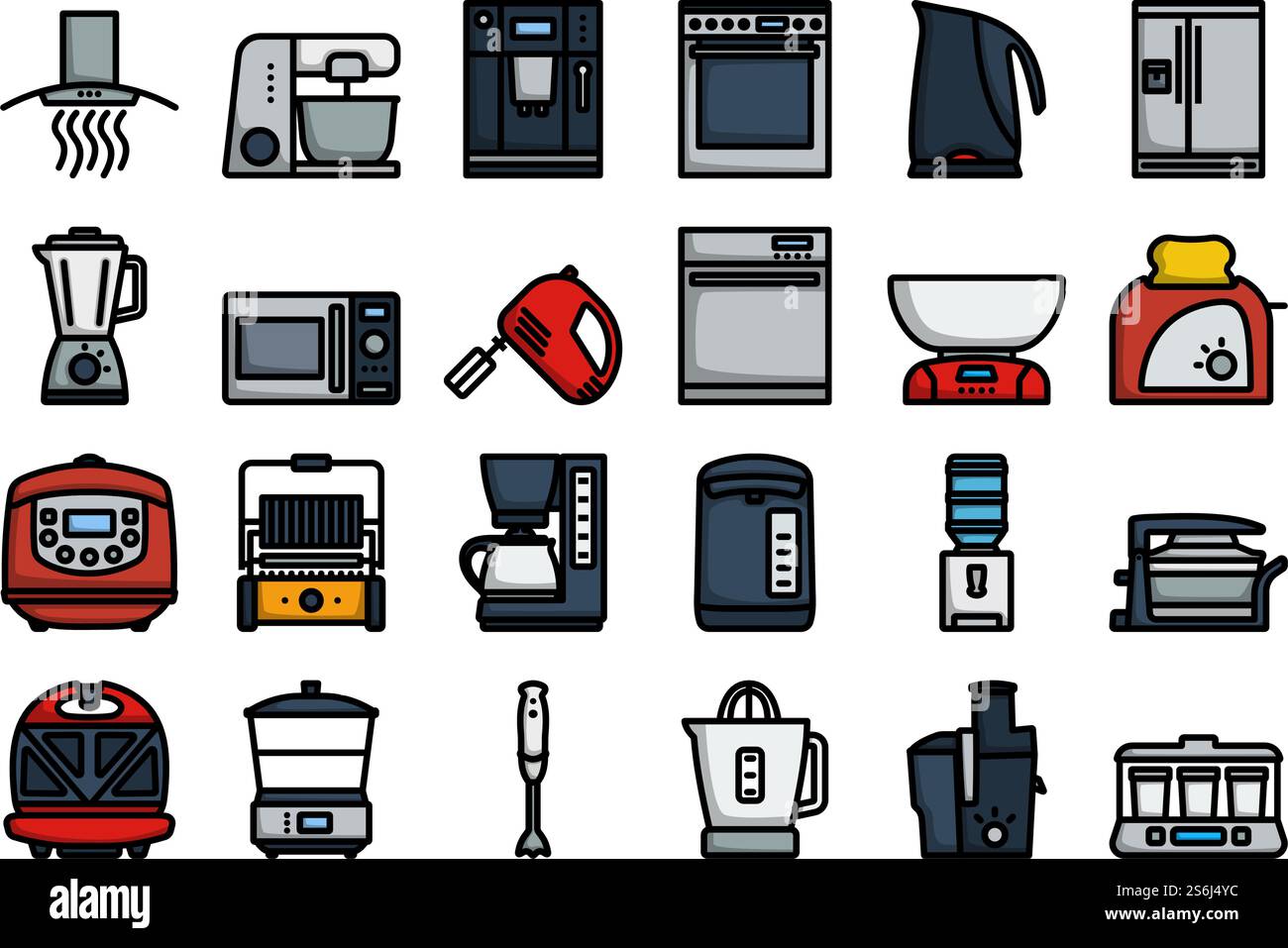 Kitchen Icon Set. Editable Bold Outline With Color Fill Design. Vector ...