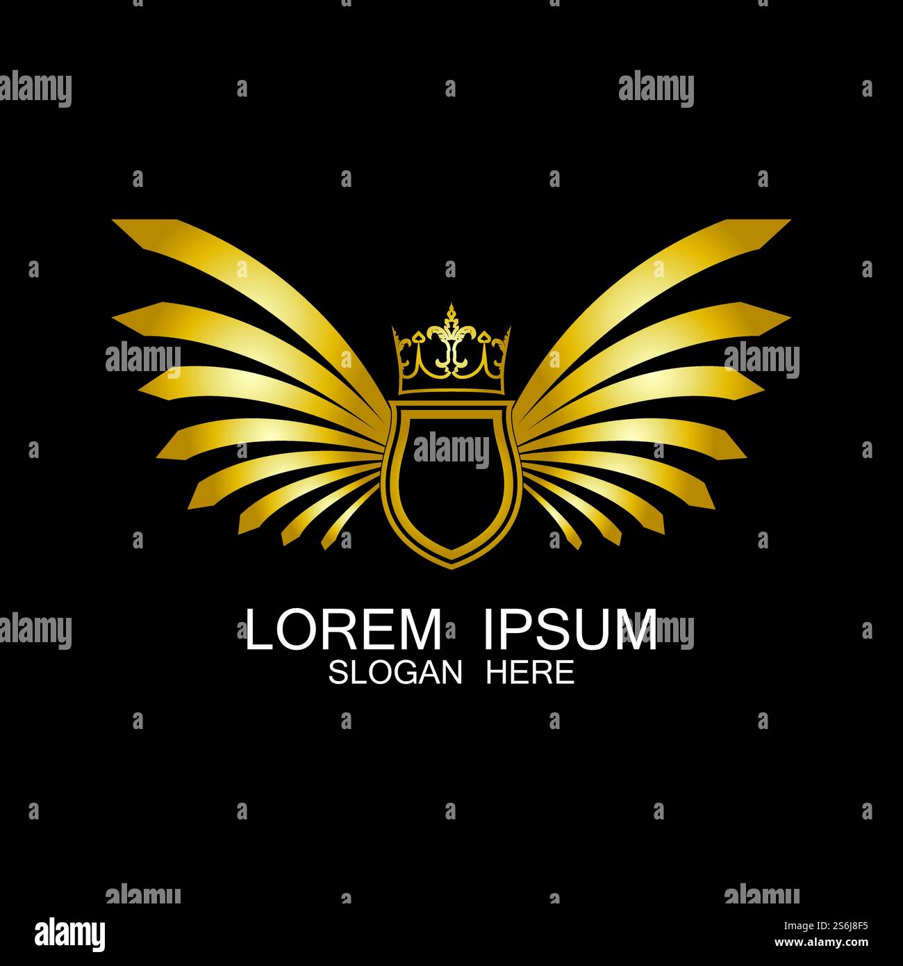 golden winged shield with crown logo / heraldry symbol Stock Vector ...