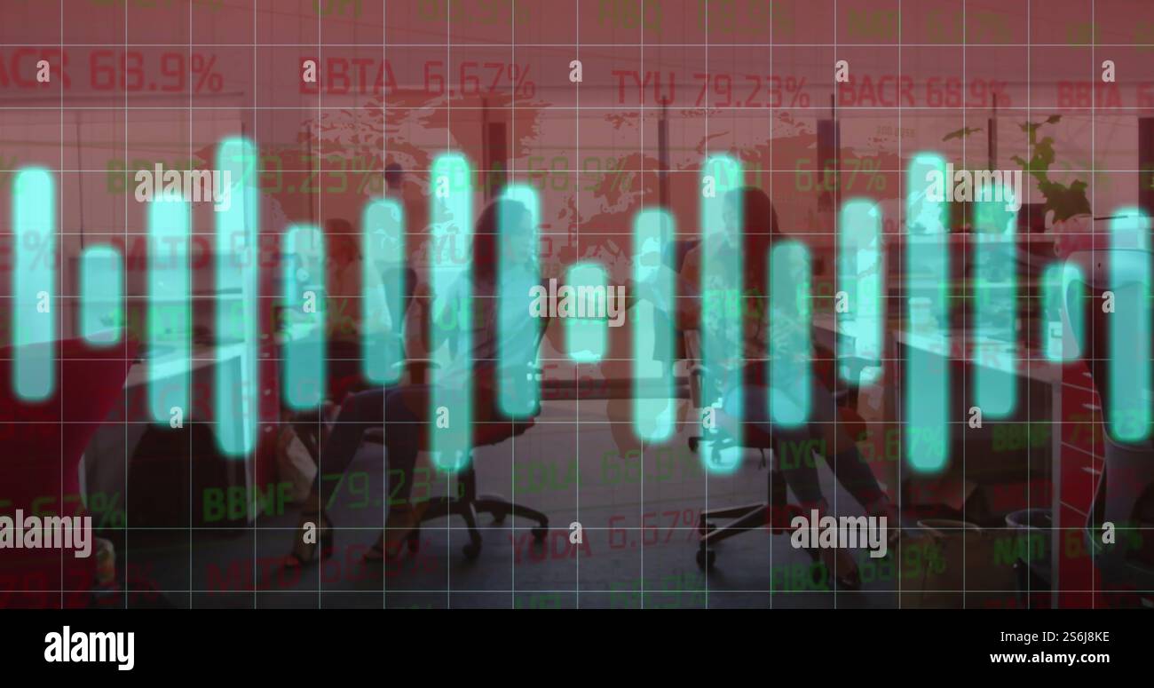 Image of digital data processing over office background Stock Photo