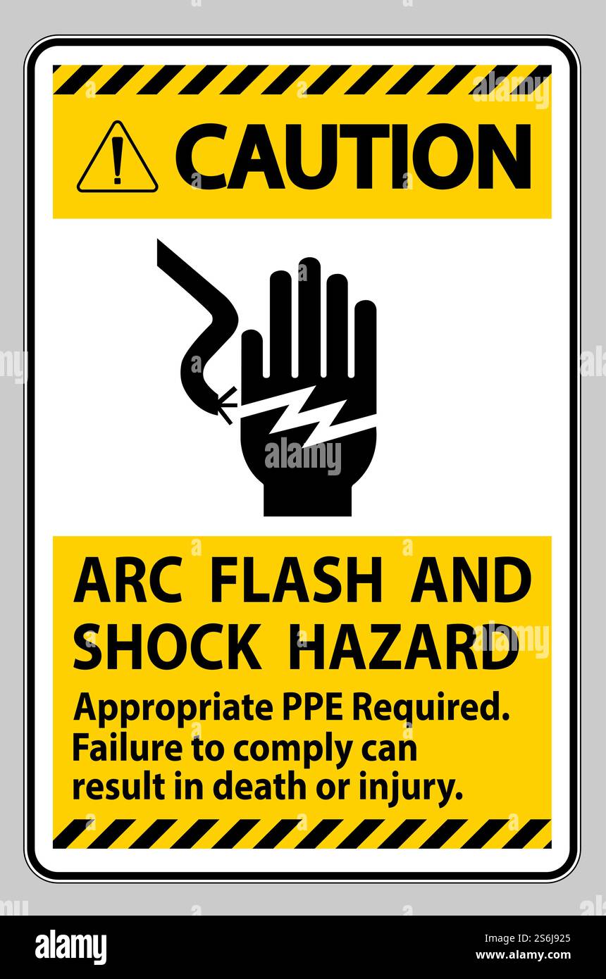 Caution Sign Arc Flash And Shock Hazard Appropriate PPE Required Stock ...