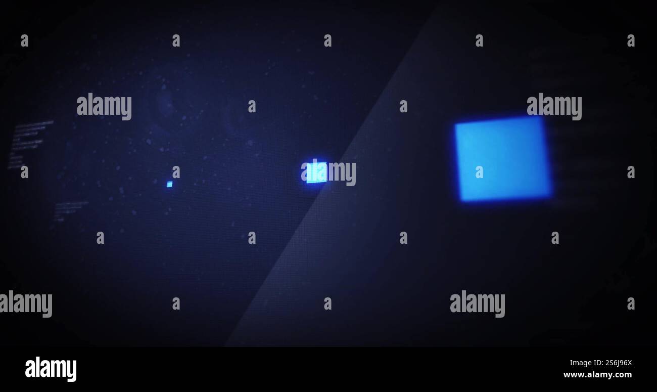 Image of data processing and loading data squares over black background Stock Photo