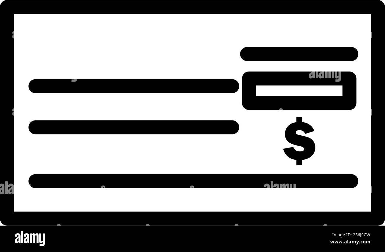 Bank Check Icon. Editable Bold Outline Design. Vector Illustration ...