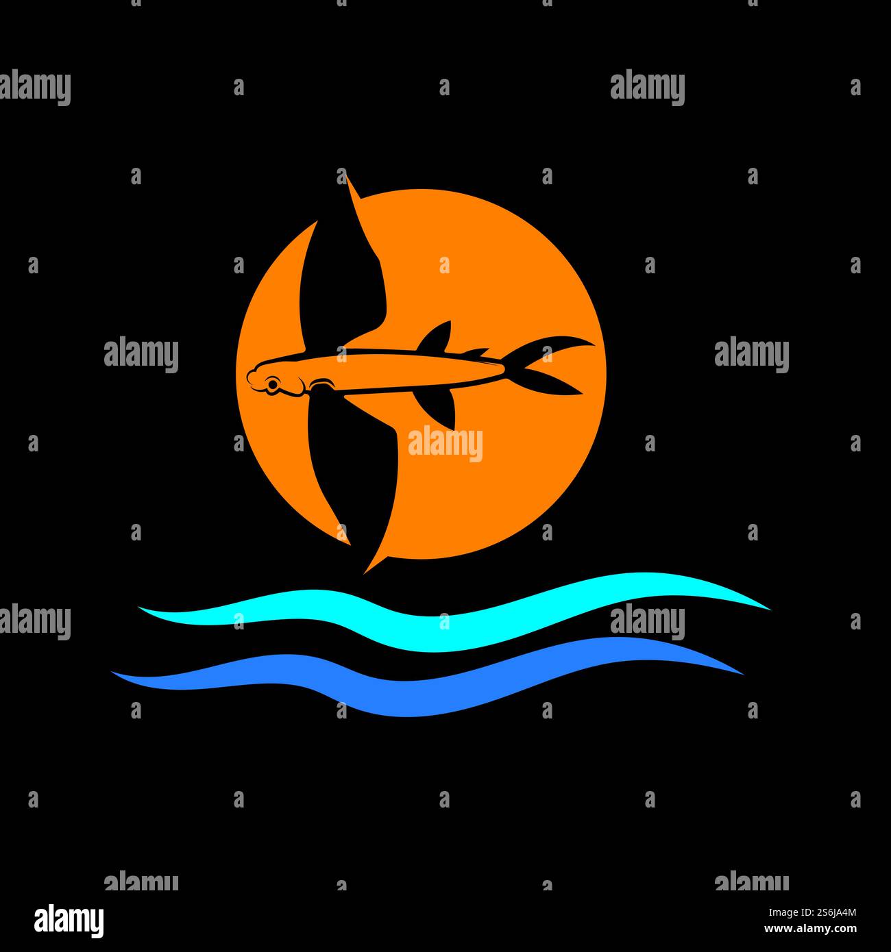 gold flying fish logo vector icon design template Stock Vector