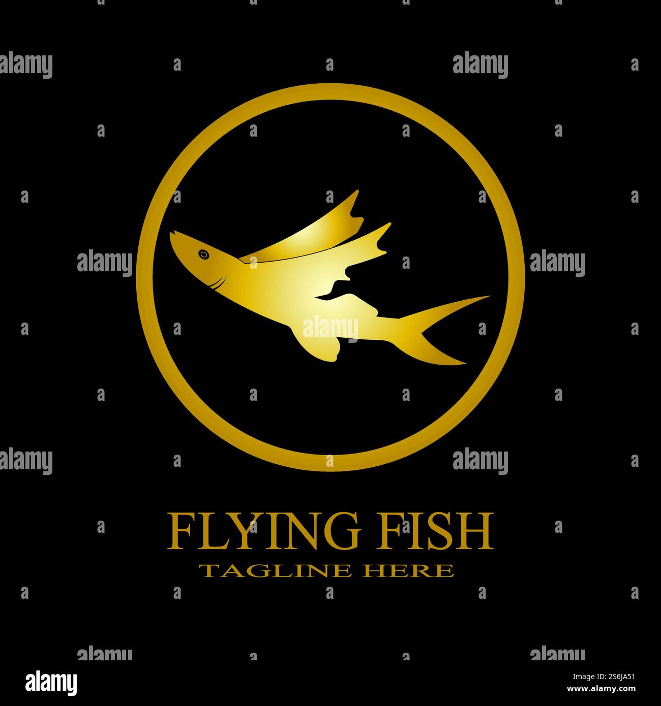 gold flying fish logo vector icon design template Stock Vector