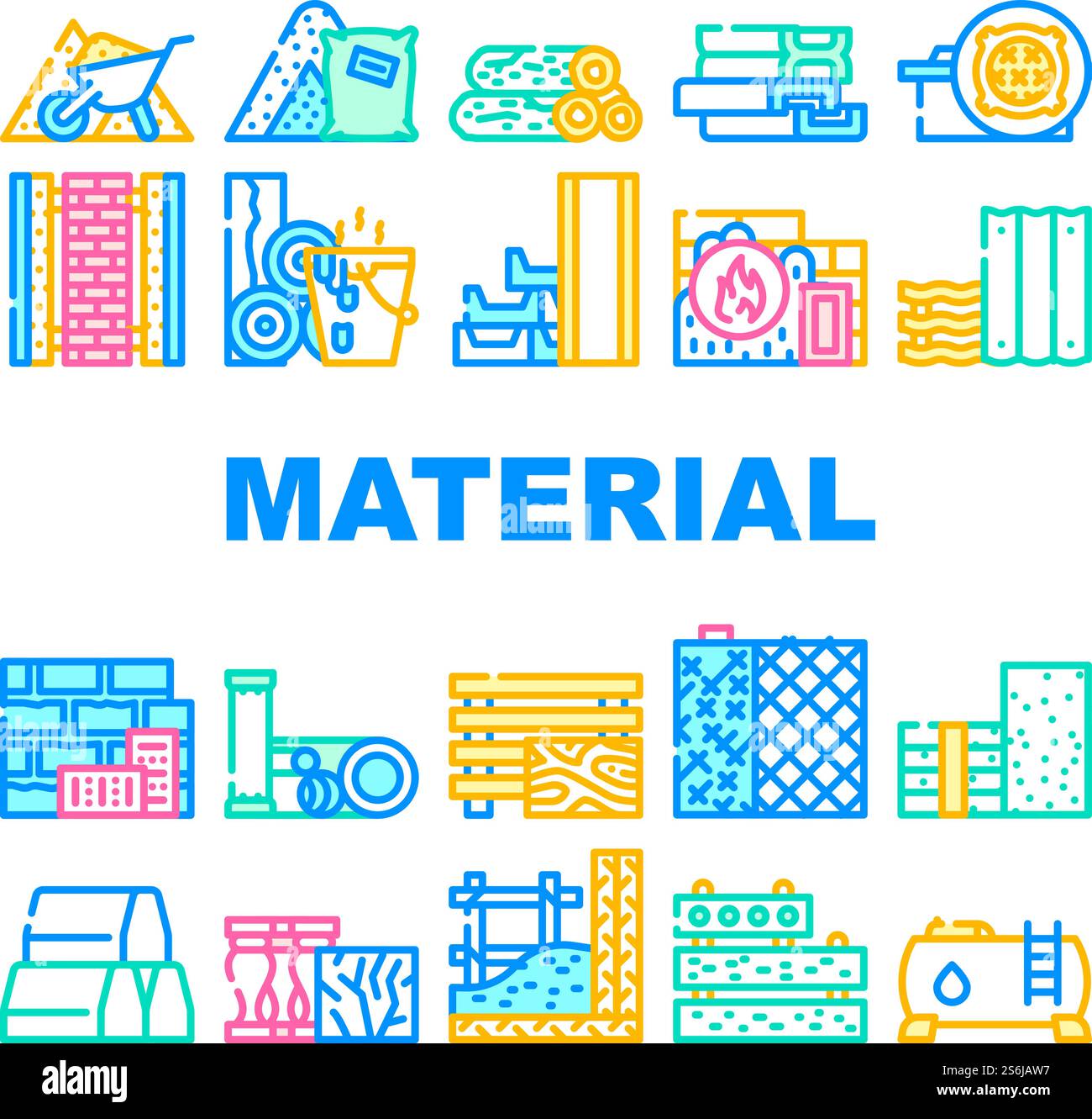 Building Material Collection Icons Set Vector. Metallic Armature Grid ...