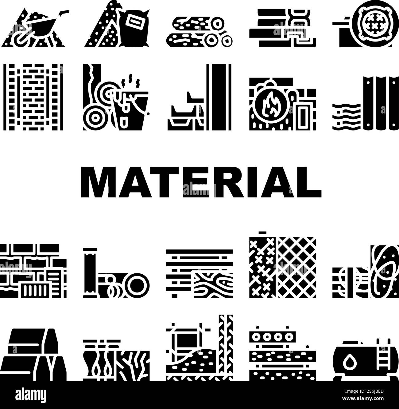 Building Material Collection Icons Set Vector. Metallic Armature Grid ...