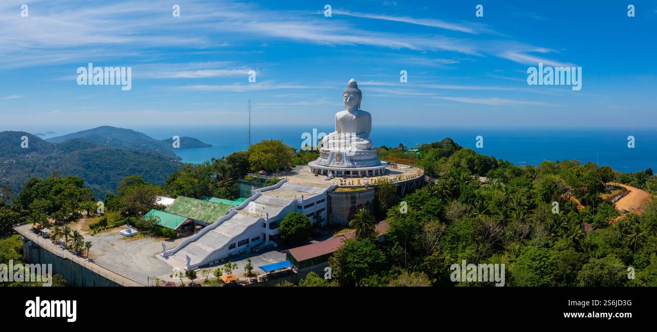 Aerial view of the white marble Big Buddha statue in Phuket, Thailand ...