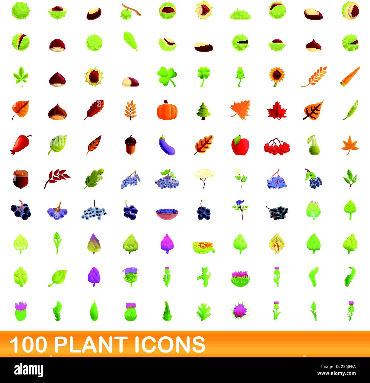 100 plant icons set. Cartoon illustration of 100 plant icons vector set ...