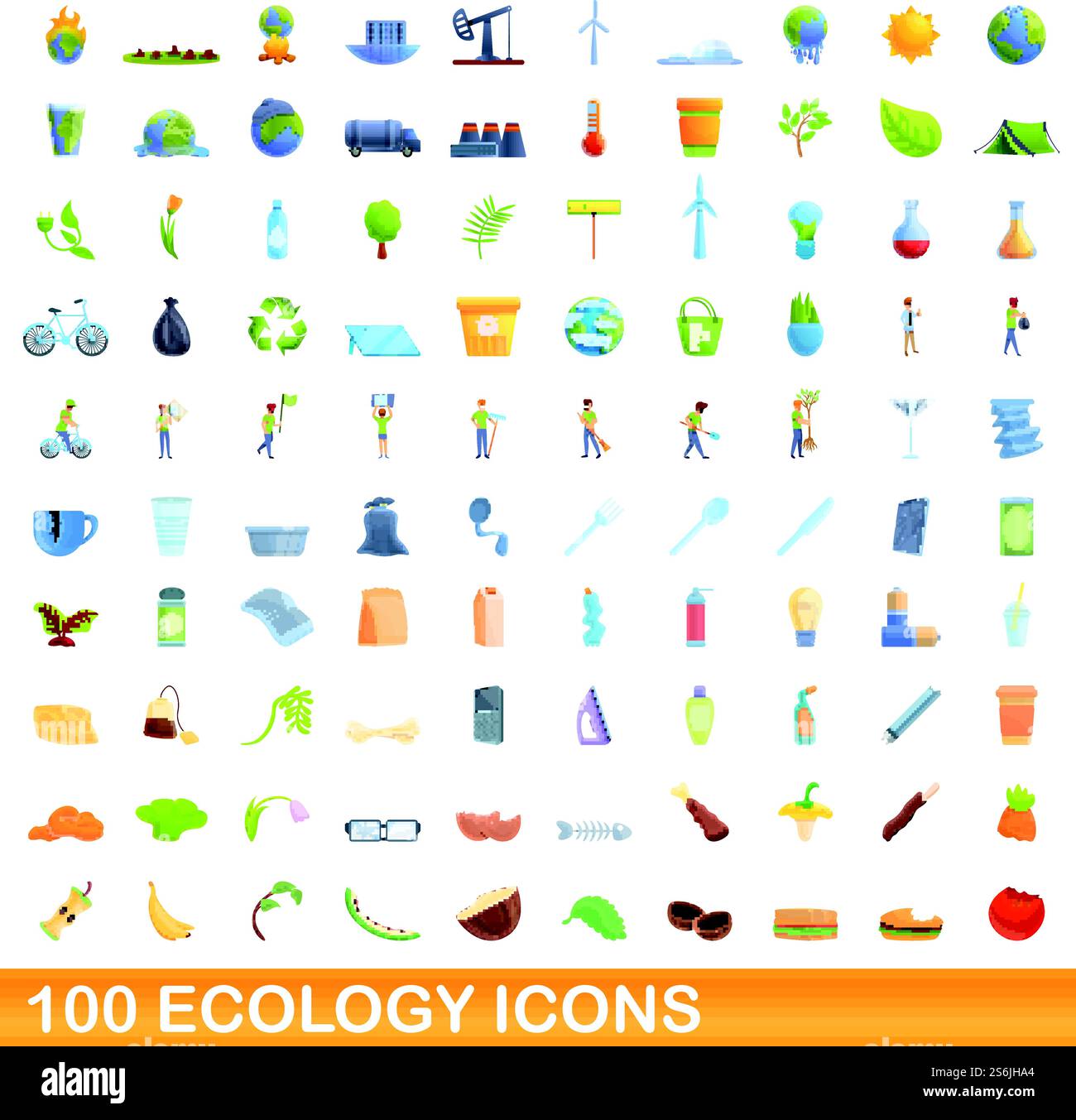 100 ecology icons set. Cartoon illustration of 100 ecology icons vector ...