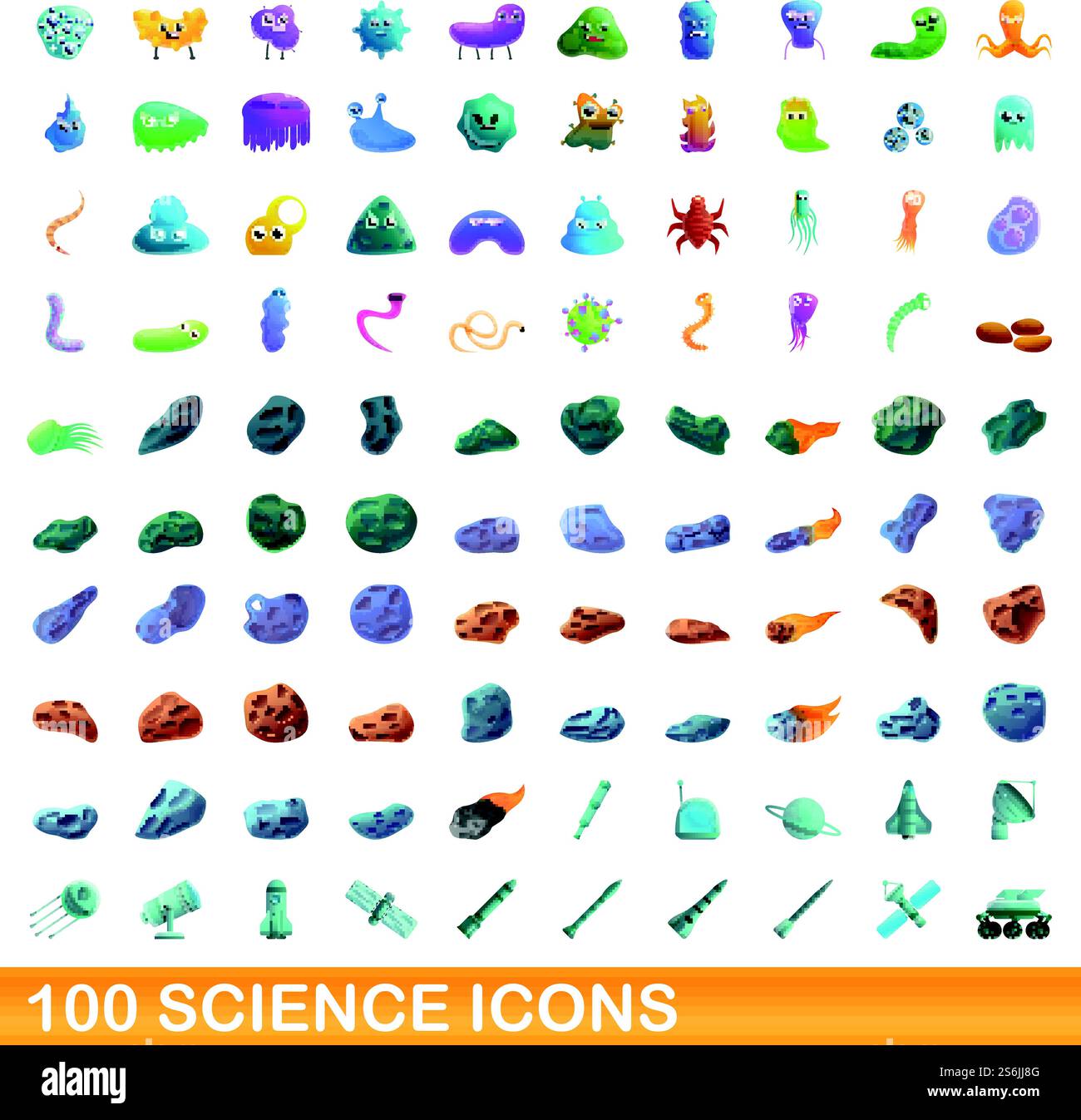 100 science icons set. Cartoon illustration of 100 science icons vector ...