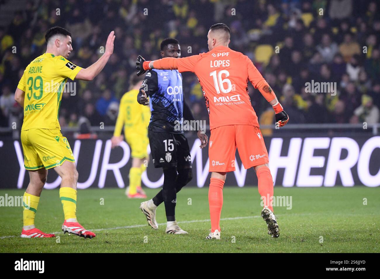39 Matthis ABLINE (fcn) - 16 Anthony LOPES (fcn) during the Ligue 1 ...